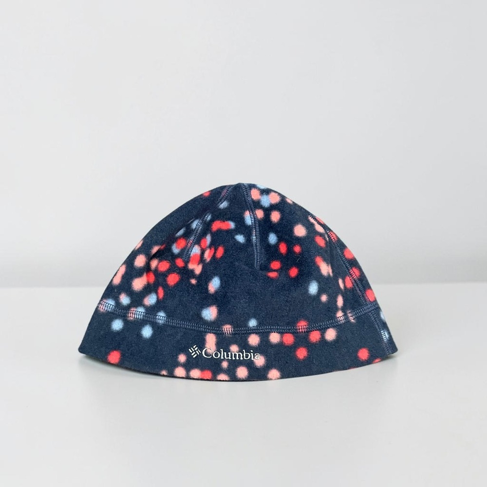 Columbia Youth Agent Heat Beanie Omni-Heat Fleece Hat Navy Pink Dot Size S